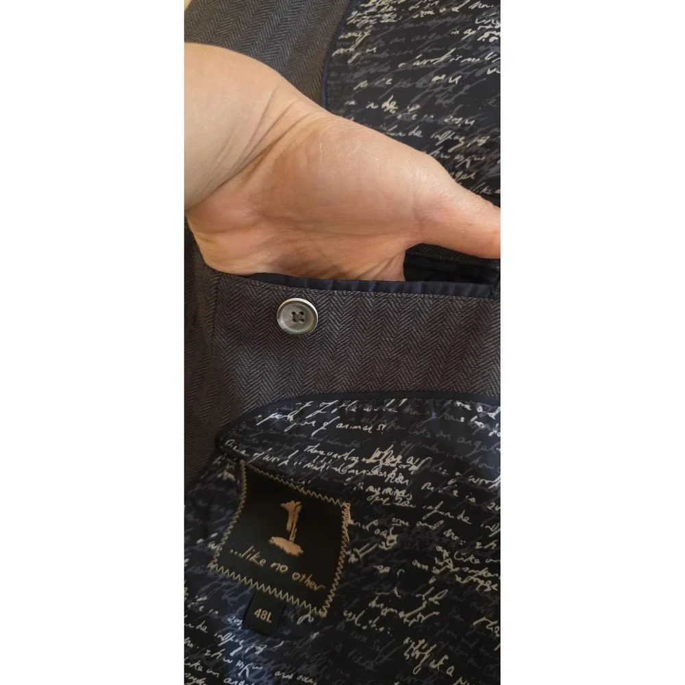 1 Like No Other Blazer Sport Coat Mens 48L Gray‎ Linen Cotton Herringbone Long